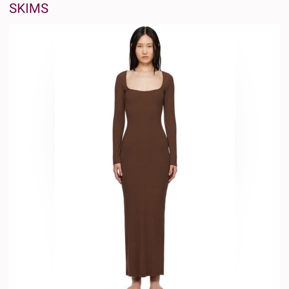 Skims SOFT LOUNGE LONG SLEEVE DRESS | COCOA